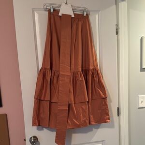 Hutch Tiered Midi Skirt in Rust Orange